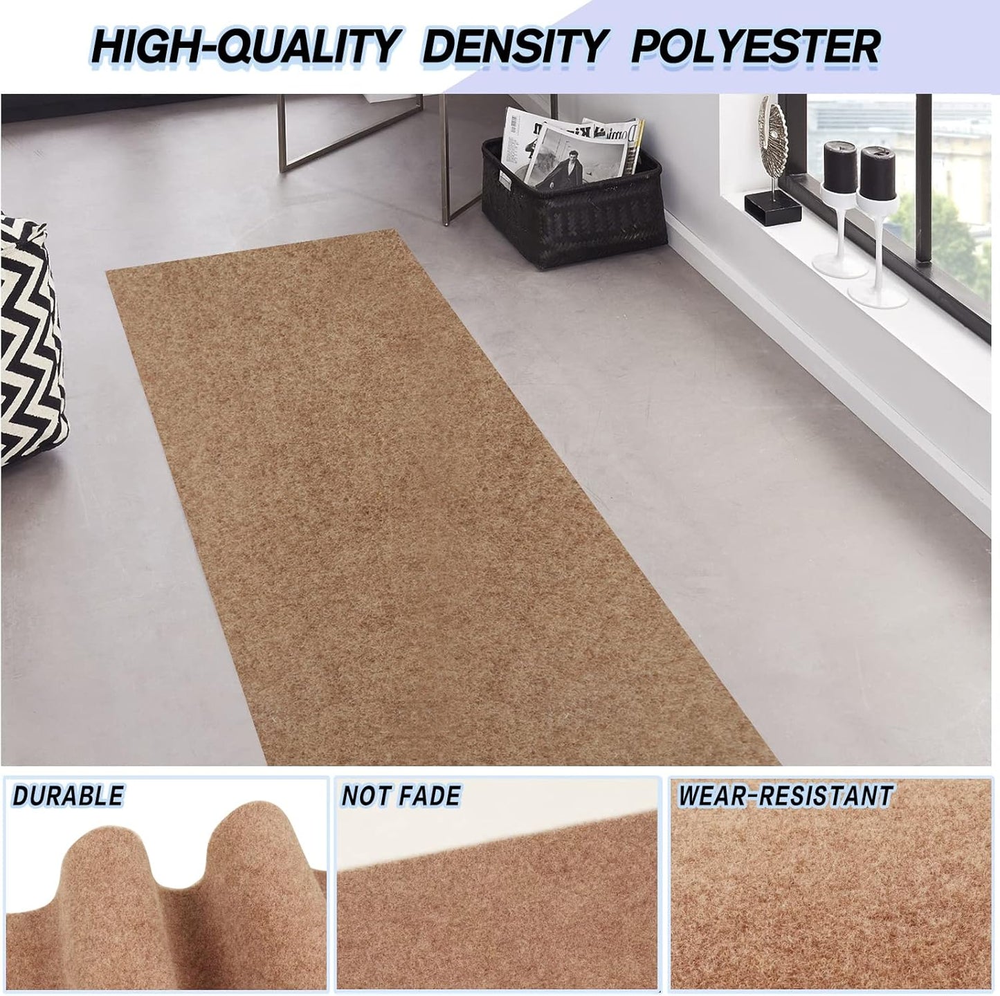 Custom Size Backed Non-Slip Area Rugs Runner, Easy Clean, Waterproof Runner Rugs for Hallway Entryway, Kitchen, Laundry, 3FT x 70FT, Beige