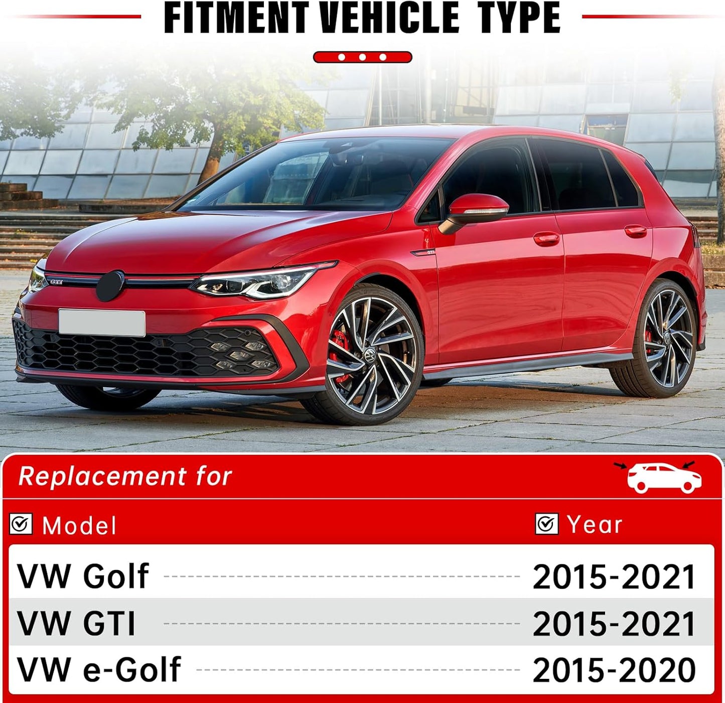 Windshield Wiper Blades - Replacement Set for Volkswagen Golf (2015-2021) & e-Golf (2015-2020) - Front & Rear (26", 18", 11") - Pack of 3