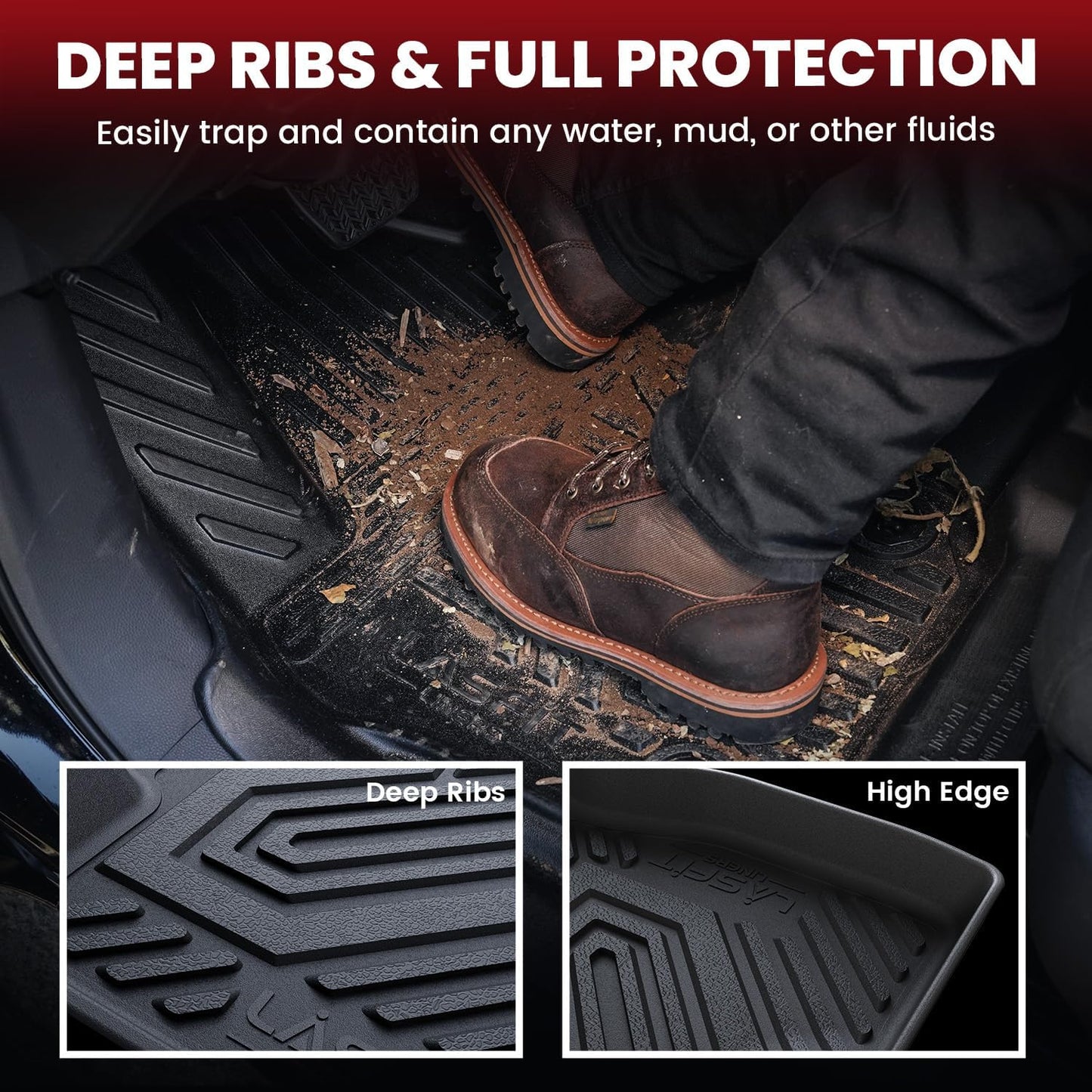 LASFIT Floor Mats 2021-2025 & Only 8 Seats (Not for 7/9 Seats) for Chevrolet Chevy Suburban/GMC Yukon XL (Only Yukon XL, Not Fit Yukon)/Cadillac Escalade ESV (Only Escalade ESV, Not Fit Escalade)