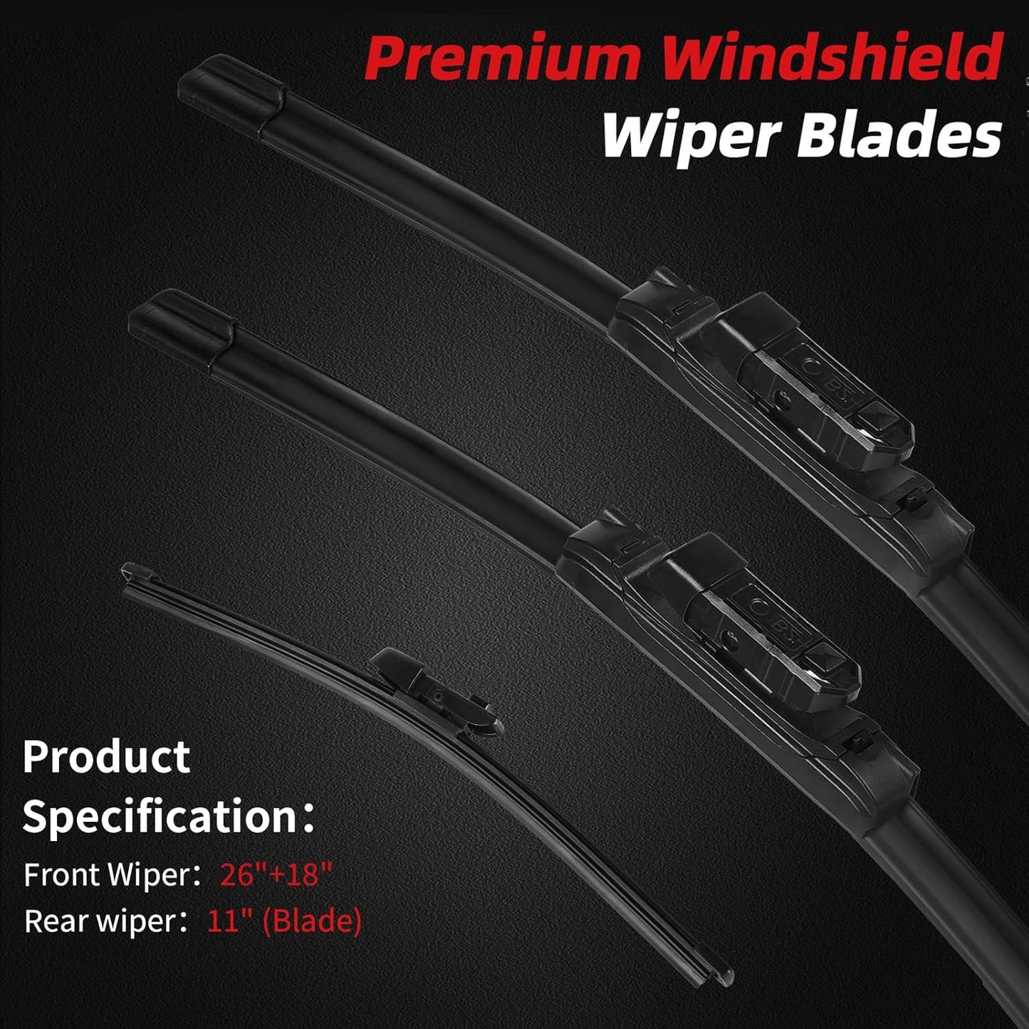 OTUAYAUTO Premium Windshield Wiper Blades - Replacement for Volkswagen VW Golf 15-21, E-Golf 15-20, GTI 15-21, All-Weather Performance, Front and Rear Wiper Blades, Top Lock - 26"+18"+11" (Pack of 3)