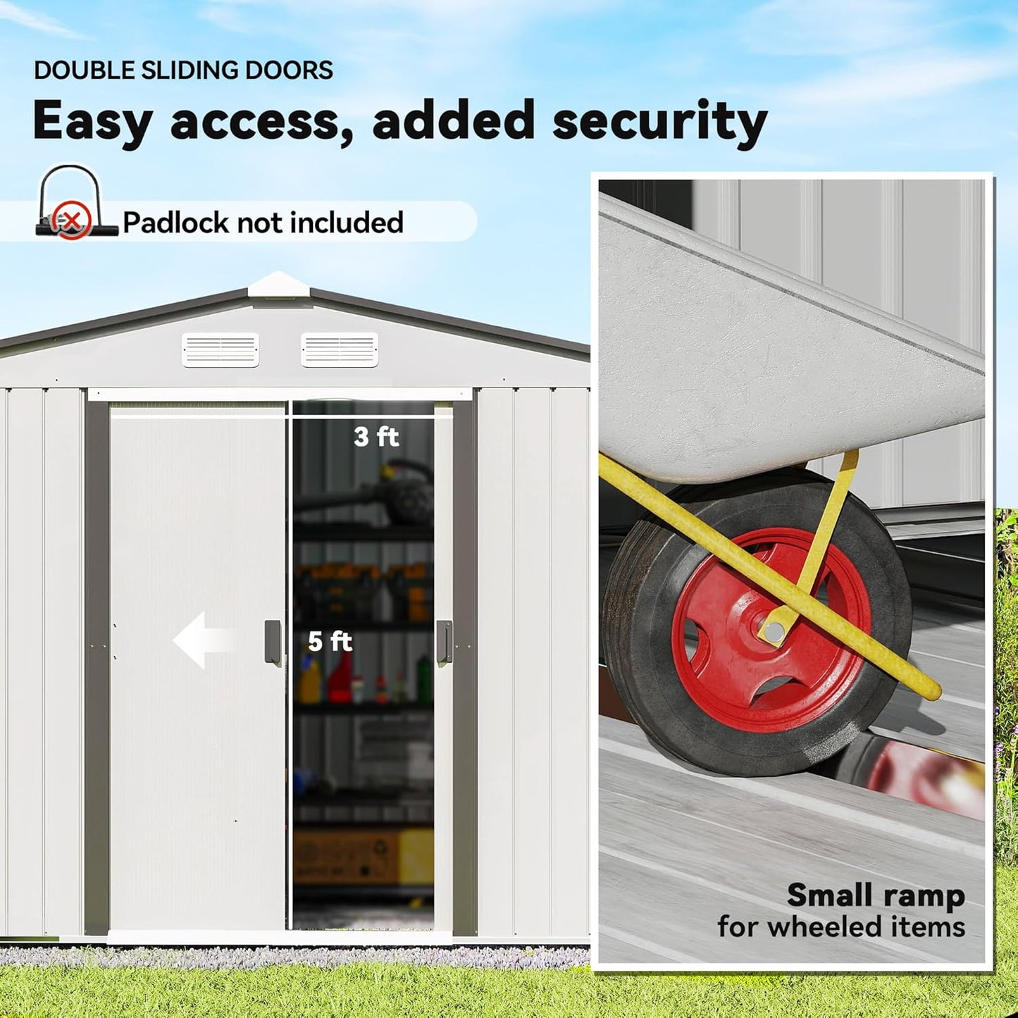 Outsunny 9' x 6' Outdoor Storage Shed, Garden Tool Metal Shed with Foundation Kit, Double Lockable Door, Air Vents and Sloping Roof, for Backyard, Patio, Lawn, Silver