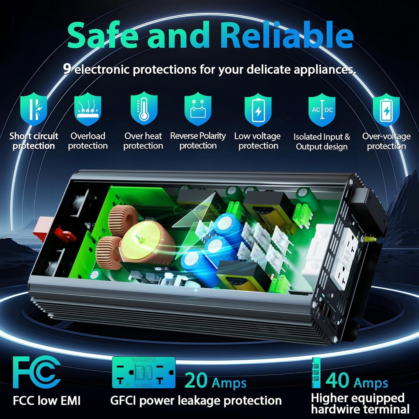 3000 Watt Power Inverter Pure Sine Wave with 6100Watt Surge for 2S 12V DC to 120V AC Converter,UL Listed GFCI outlets, Lithium Battery Compatible for RVs,Off-Grid Solar Power Inverter by GIANDEL