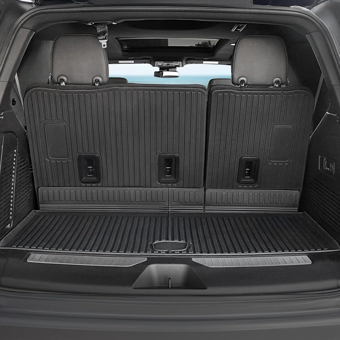 Floor Mats Set for 2021-2025 Chevrolet Chevy Tahoe/GMC Yukon 7 Seats Accessories, Full Coverage All Weather Floor Mats Cargo Mat with 3rd Row Backrest Protectors & Door Sill Guards