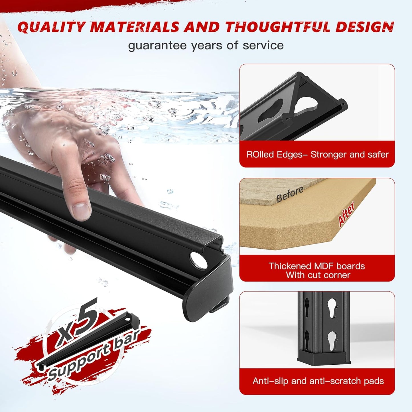 REIBII 2020LBS Storage Shelves 5 Tier Garage Shelving Heavy Duty Adjustable Garage Shelves, Utility Rack Shelf, Shelving Units for Storage Warehouse Pantry Closet, 35.5" W x 11.9" D x 72" H, 4 Pack