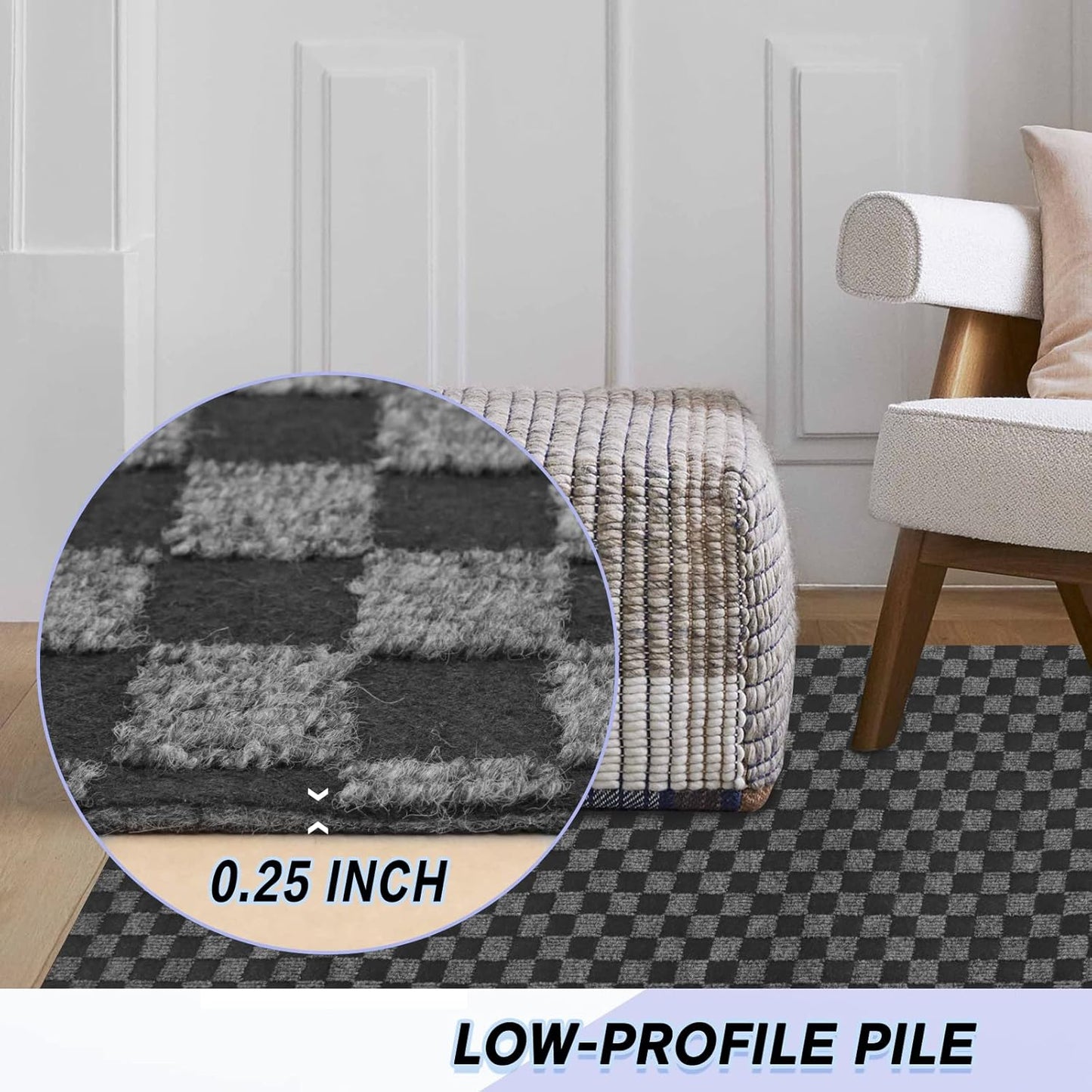 Custom Size Backed Non-Slip Area Rugs Runner, Easy Clean, Waterproof Runner Rugs for Hallway Entryway, Kitchen, Laundry, 3FT x 81FT, Gray Checkered