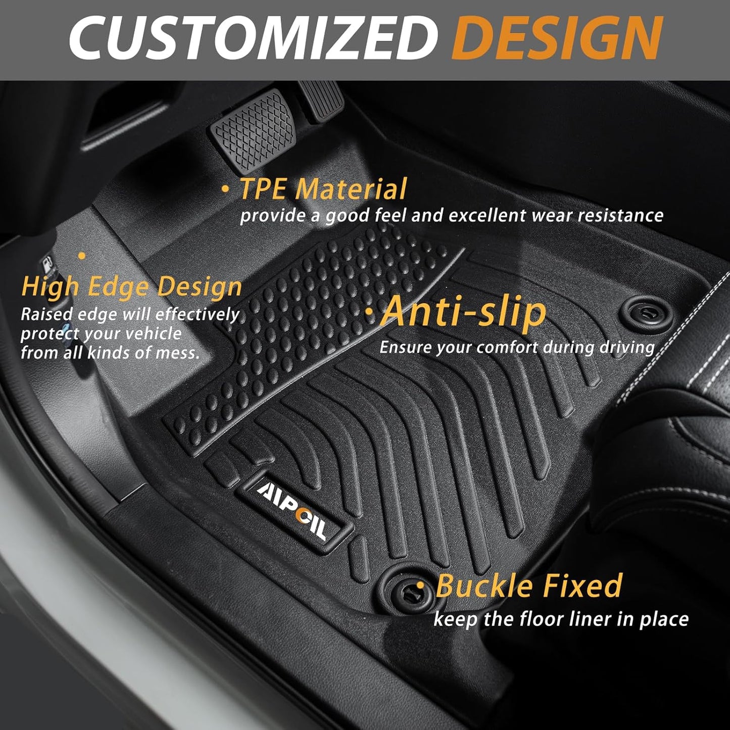 AIPOIL® Floor Mats & Cargo Liner Set for 2016-2024 Chevrolet Camaro All Weather Protection TPE Anti-Slip Automotive Full Set Custom Car Mats Accessories - Black