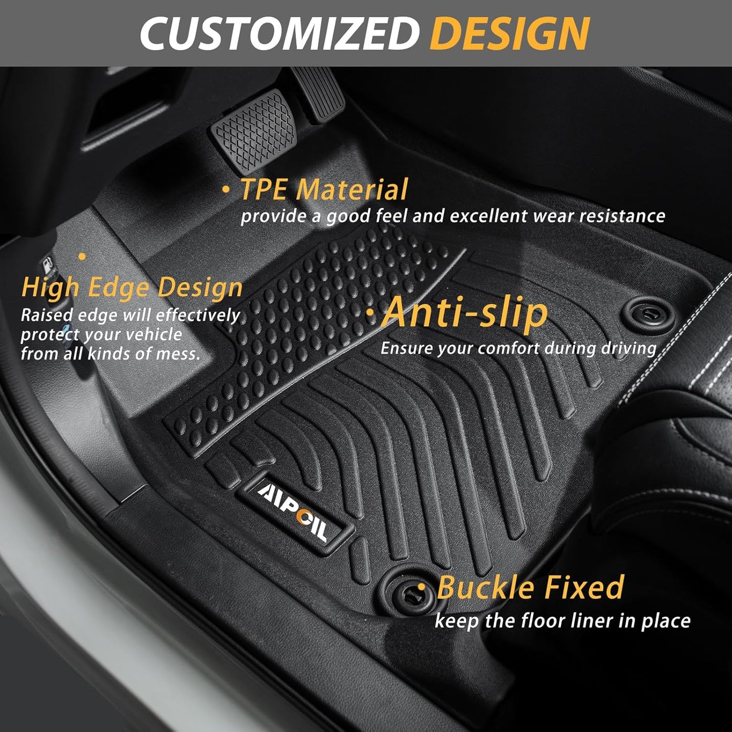 AIPOIL® Floor Mats for 2017-2020 Ford Fusion & Lincoln MKZ | Front & 2nd Row | Easy to Clean | All-Round Protection丨Non-Slip丨All-Weather,Black