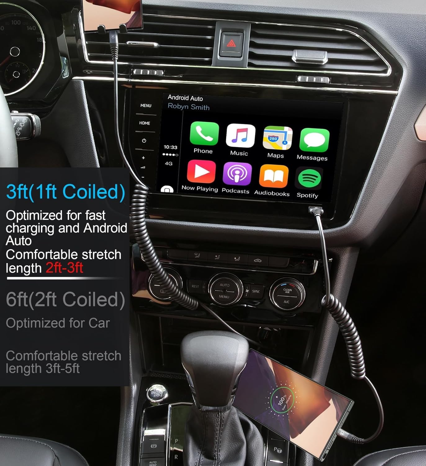 USB Type C Charger Cable Fast Charging [3FT+6FT], 2Pack Coiled USB A to USB C Charger Cable for Car Android Auto USB C Charger Cord, USBC Cable Compatible with iPhone 16/15/Samsung Galaxy A10e A20 S20