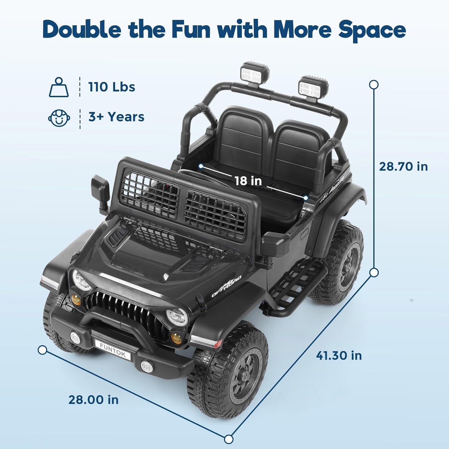 2 Seater Ride on Car, 12V 7AH Electric Car with Parent Remote Control, Spring Suspension, LED Headlight & Music Player, 3 Speeds Kids Cars to Drive (Black)