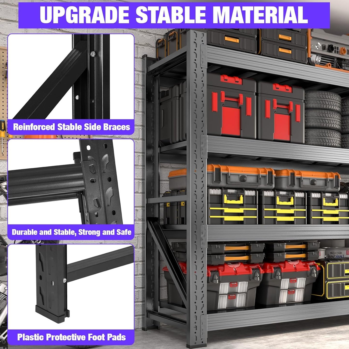 Metal Garage Shelving Heavy Duty, 4-Tier Adjustable Wire Storage Garage Shelves, 6000 LBS Loads Industrial Shelving Units for Garages, Warehouses, Kitchen, Black, 59" W x 24" D x 59" H,4 Pack