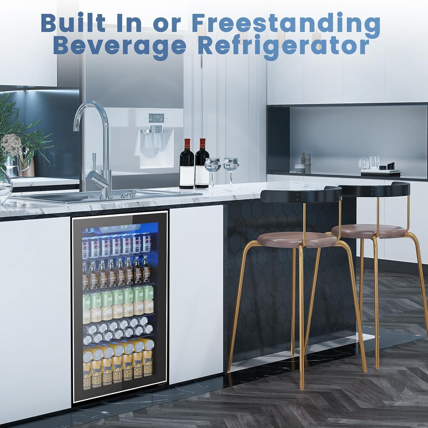 Mini Fridge 130 Can Beverage Refrigerator Cooler, 3.2 Cu.Ft Drink Fridge for Soda Wine Beer, Adjustable Temperature Control for Home Office, Black