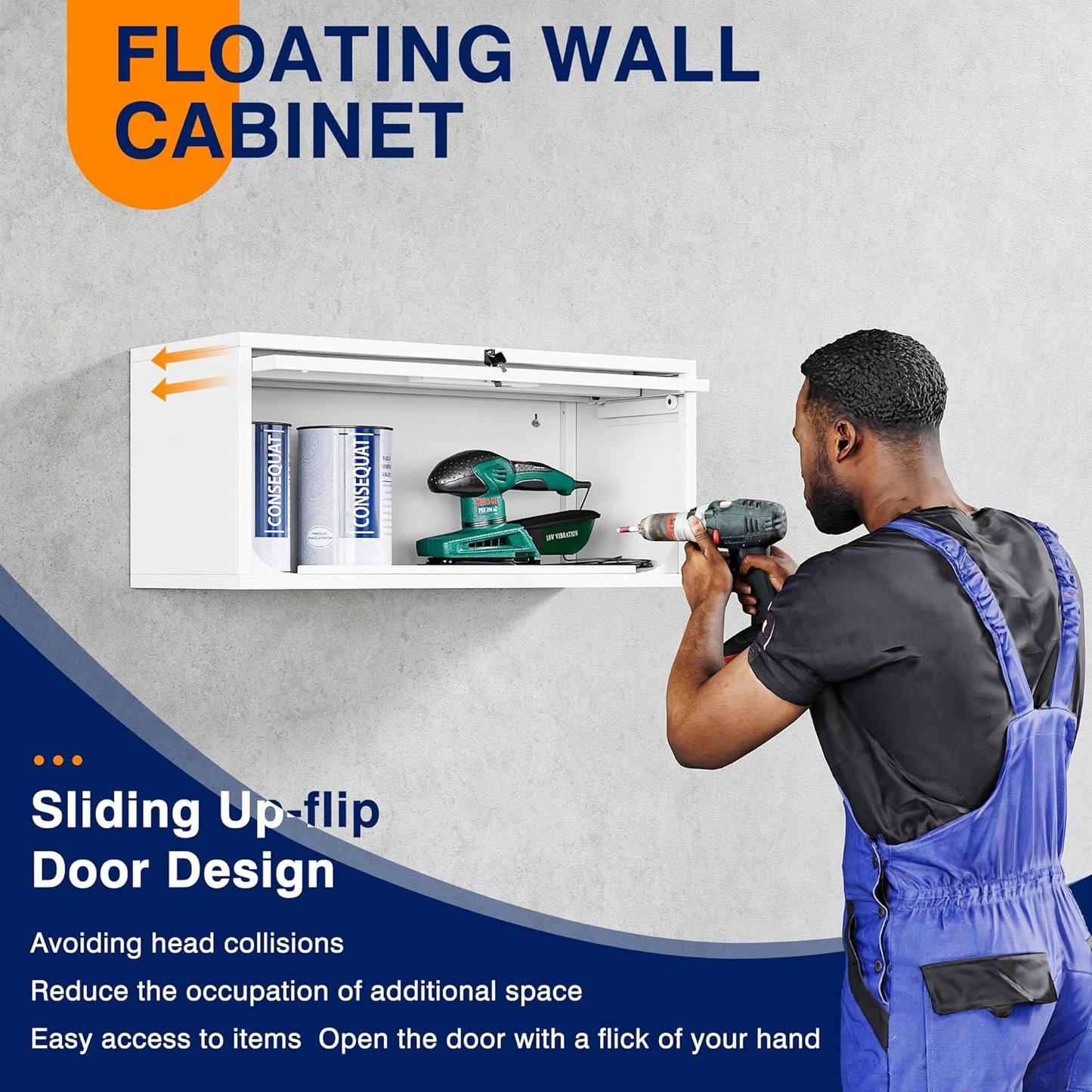 Yizosh Metal Wall Cabinet with Doors, Wall Mounted Storage Cabinet - Floating Tool Cabinet for Kitchen, Basement, Warehouse (White, 13.7" H)