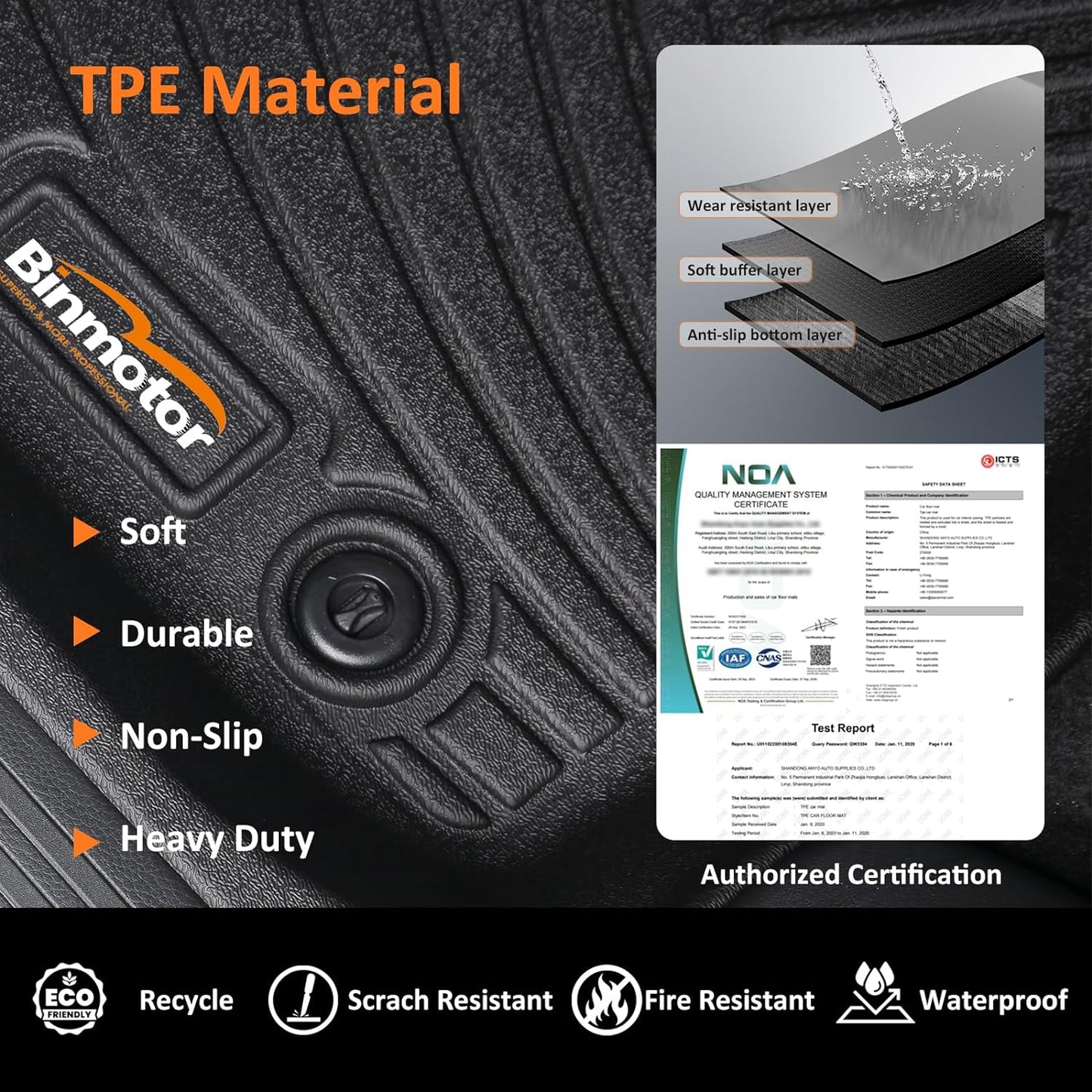 Binmotor-Floor Mats for Ford Focus 2012-2018, S | SE | ST | SEL | Titanium, 1st & 2nd Row, TPE All Weather Car Mats Rubber Liners for Ford Focus Accessories