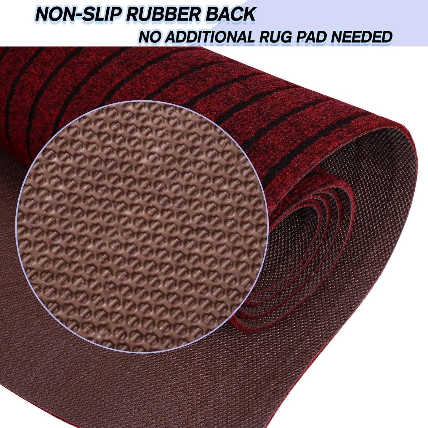 Custom Size Backed Non-Slip Area Rugs Runner, Easy Clean, Waterproof Runner Rugs for Hallway Entryway, Kitchen, Laundry, 2FT x 21FT, Red Stripe
