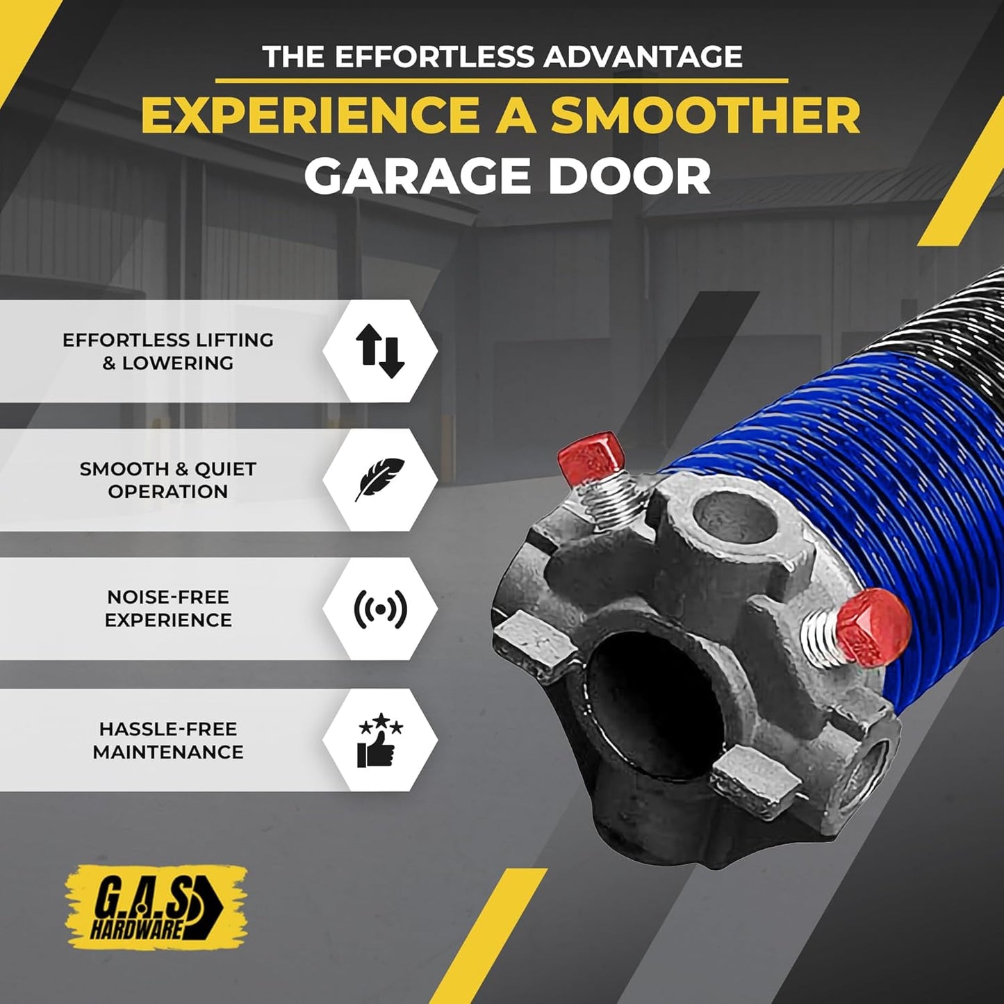 Garage Door Torsion Spring 262x1.75x48 Includes 1” Steel Bearing, Gloves, Manual, and Winding Bars for Right Side of Garage Door Precision E-Coating 5-Year Warranty Min. 30,000 Cycles (Black Cone)