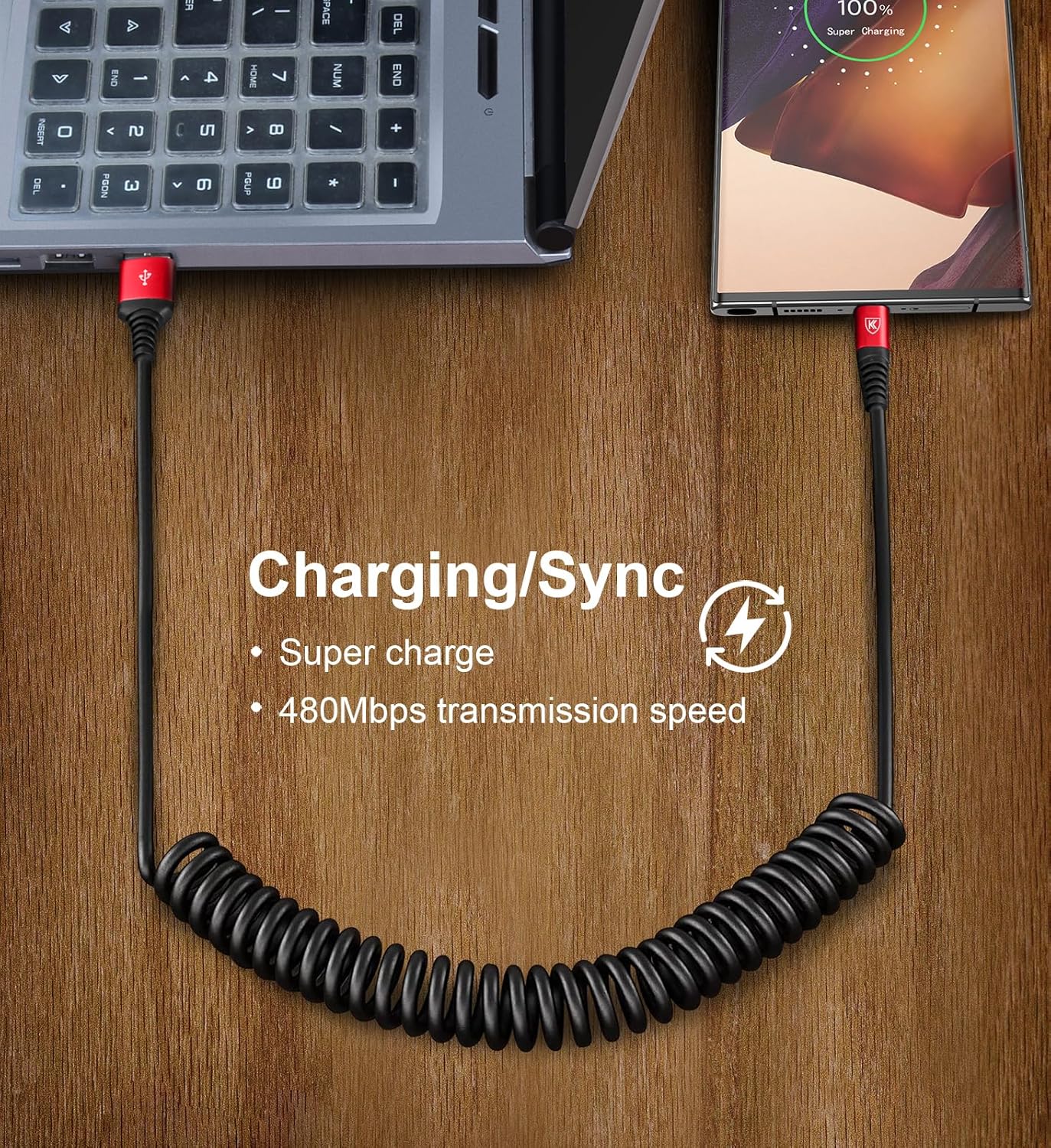 USB to USB C Cable Fast Charging 3ft, 2Pack Coiled USB C Charger Cable for Car, Android Auto USB Type C Charger Cord, USB-C Cable Compatible with iPhone 16/15/Plus/Pro Max/Samsung Galaxy A20 S20 - Red