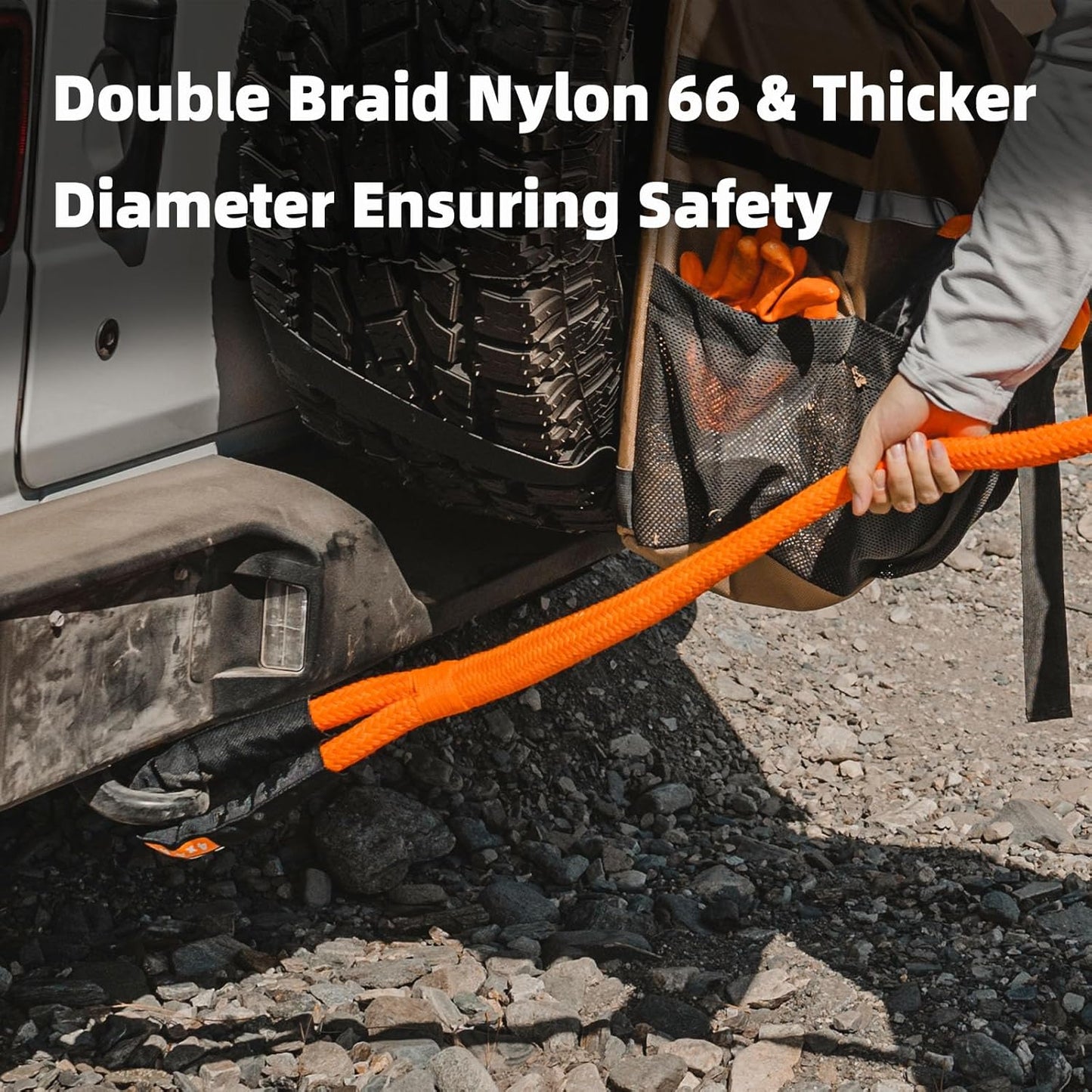 ALL-TOP Kinetic Recovery Rope, 48000Lbs, 1in x 20ft, Heavy Duty 30+% Elasticity, 16000Lbs Work Load Limit for 4x4 Offroad Vehicle