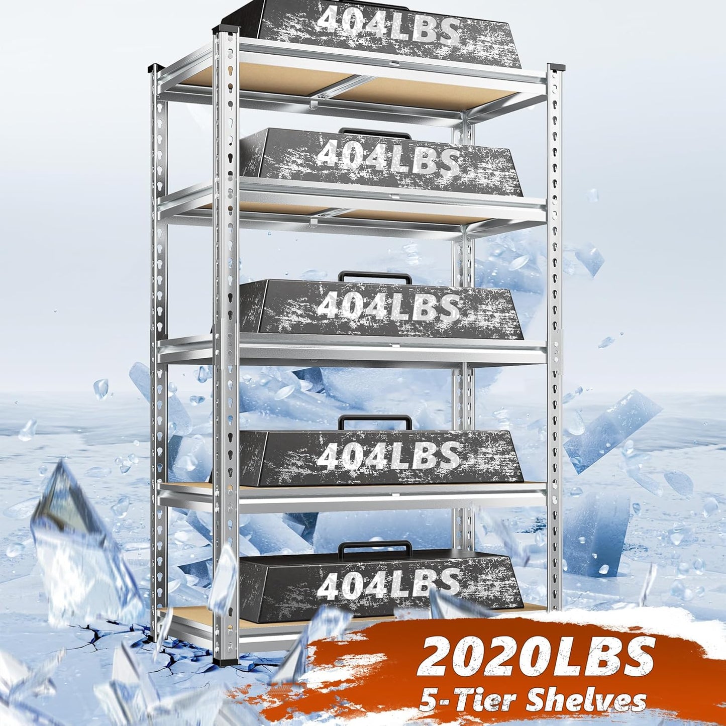REIBII Garage Shelving, 5 Tier Storage Shelves Load 2020LBS, Adjustable Garage Shelves Heavy Duty, Metal Shelving Unit with Waterproof Columns for Warehouse, 35.5" W x 11.9" D x 72" H, Galvanized