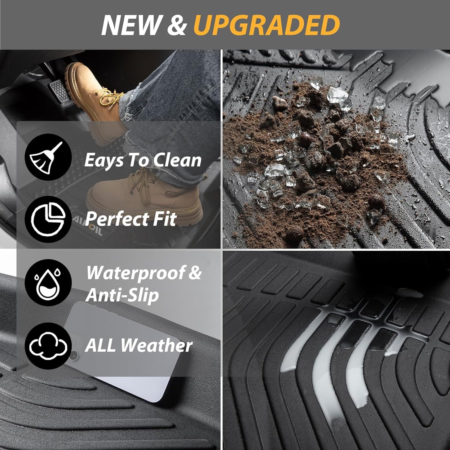 AIPOIL® Floor Mats for 2017-2020 Ford Fusion & Lincoln MKZ | Front & 2nd Row | Easy to Clean | All-Round Protection丨Non-Slip丨All-Weather,Black