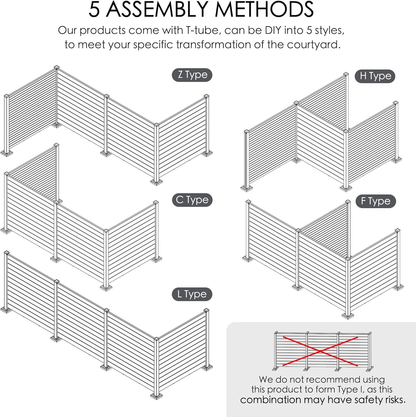 Kozyard 50" W x 48" H Outdoor Privacy Screens Aluminum Post, Air Conditioner Fence Panels, Pool Equipment Enclosure, Trash Can Screens Fence Kit for Outside Backyard Patio (Black/4Panels)