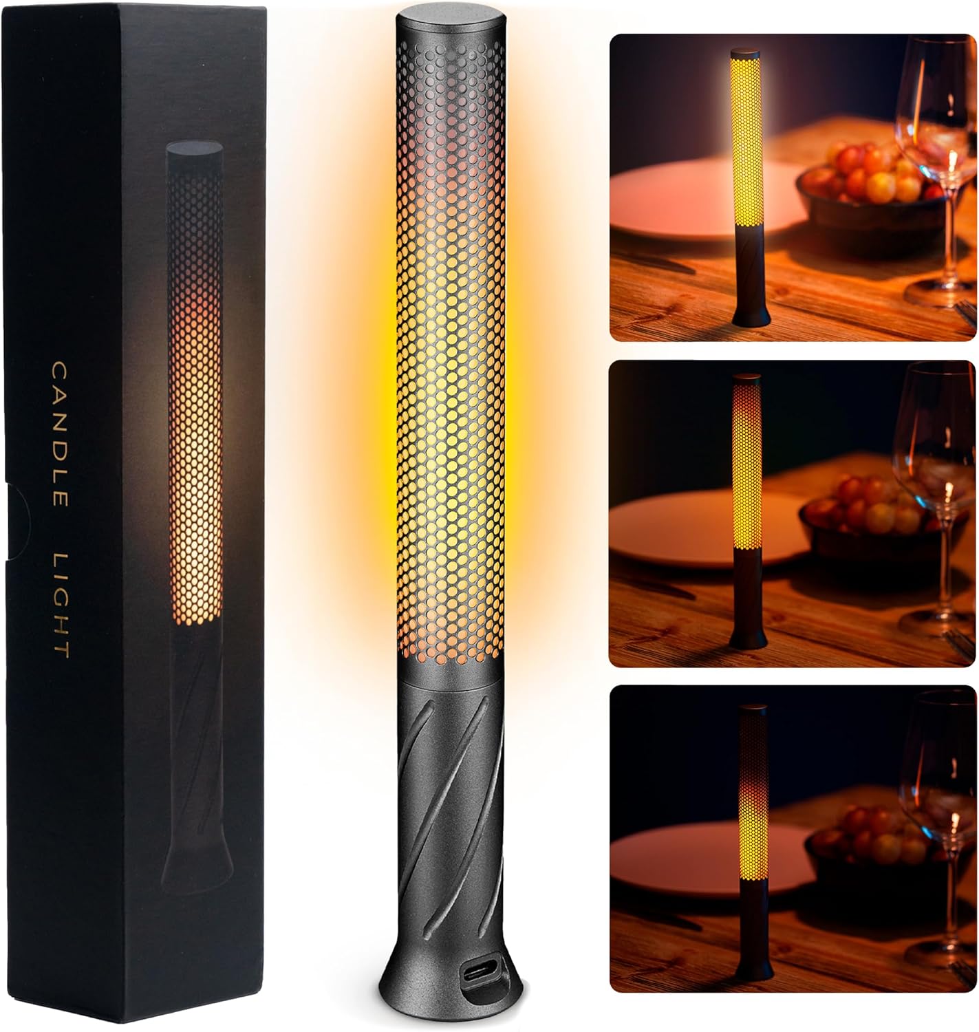 Cordless Table Lamp - Rechargeable LED Candle Light, Modern Bedside Lamp, Portable Battery Powered Desk Lamp, Rechargeable Table Lamp For Bedroom, Patio, Restaurant - Led Candles (2600mAh, Black)