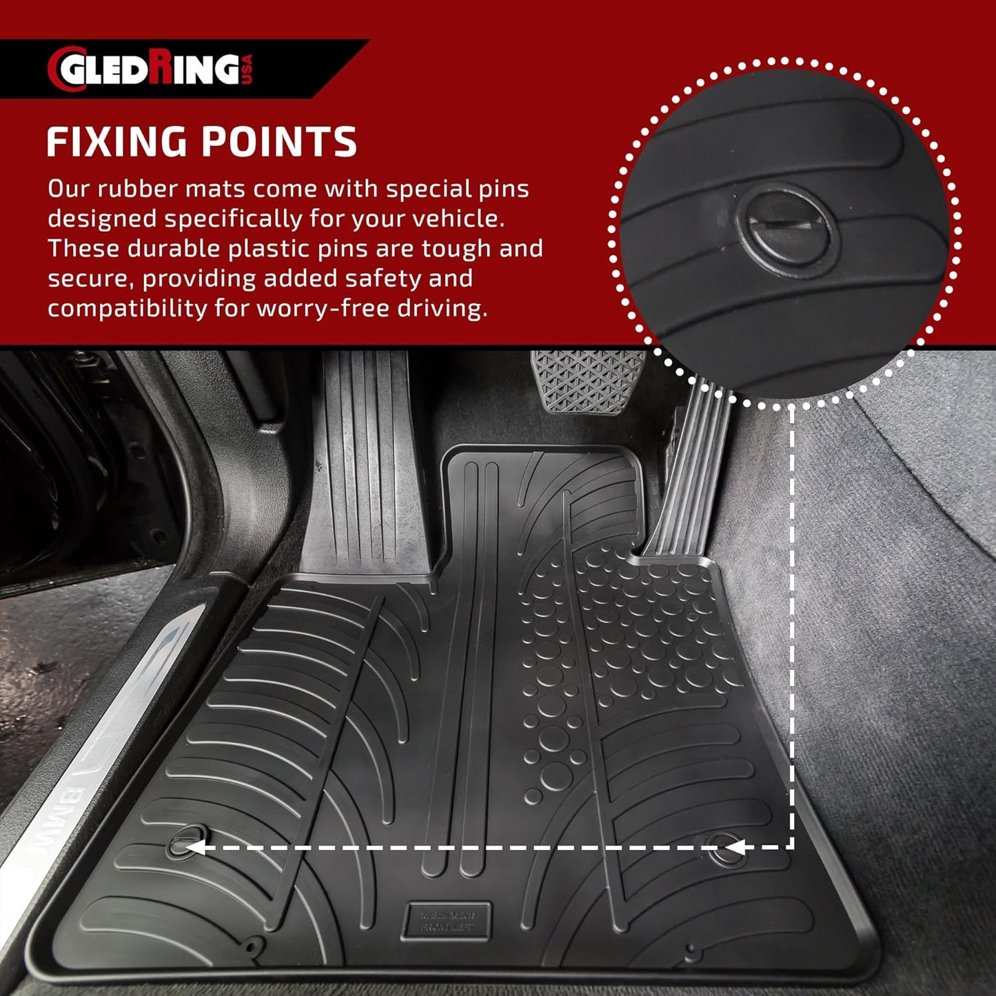 Gledring USA Custom Fit All-Weather Rubber Floor Mats Intended for Land Rover LR2 2007-2015, No Trimming Required, Tailored Custom Fit, Protects from Rain, Mud, & Snow