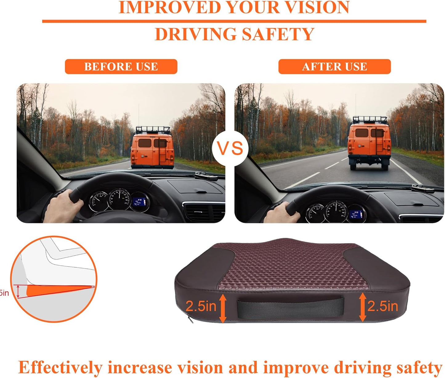 kingphenix Premium Car Seat Cushion, Memory Foam Driver Seat Cushion to Improve Driving View- Coccyx & Lower Back Pain Relief- Seat Cushion for Car, Truck, Office Chair (Brown Mesh Cloth)