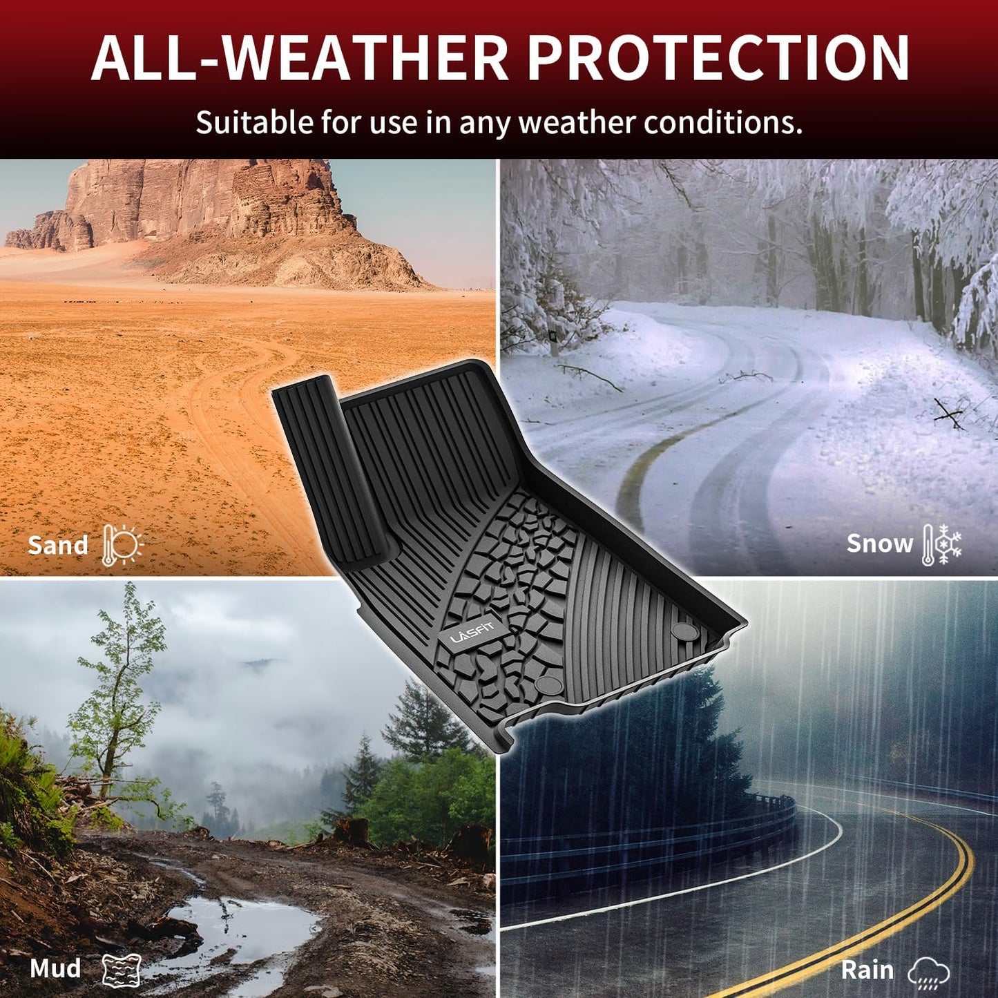 LASFIT Floor Mats for Jeep Grand Cherokee 2022-2025 5-Seat (Include 4xe, NOT for L) All Weather TPE Custom Fit Car Mats Floor Liners 1st & 2nd Row, Black