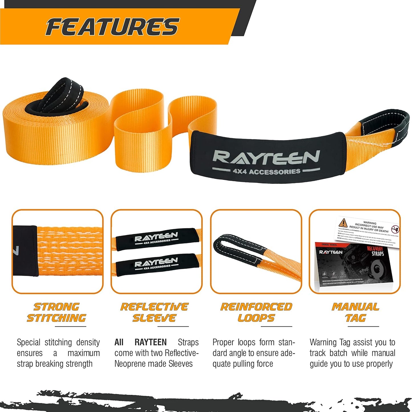 Genuine 33,000lb Xtreme Heavy Duty Recovery Tow Strap | 20ft x 4in Vehicle Tow Strap with Reflective Sleeve & Reinforced Loops | Suits for 4x4 Offroad UTV ATV Trucks Boats