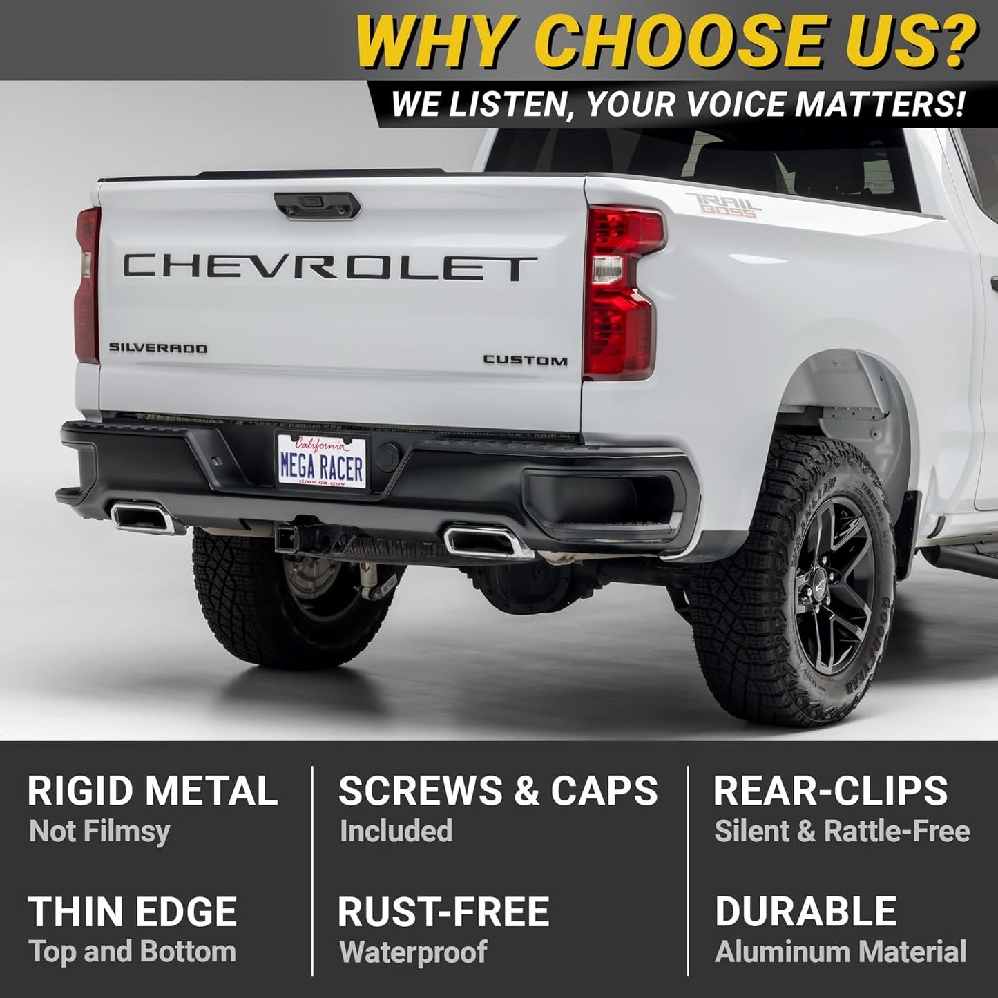 Premium Slim Matte Black License Plate Frames – Best Value 4 Pack, Rust-Free Stainless Steel & Rattle-Free, Street Legal, Universal with Screw Cover, Thin Edged Metal Front & Rear Car Tag Holders