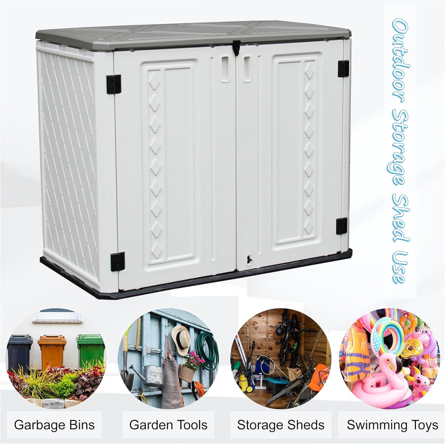 Sheds & Outdoor Storage, 34 Cu.ft Horizontal Storage Sheds Outdoor with Floor, Outdoor Storage Cabinet Waterproof for Garage Storage, Pool Storage, Bike Shed, Garden Shed