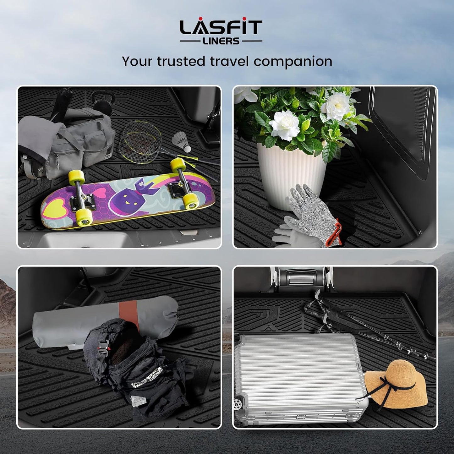 LASFIT Trunk & Backrest Mat for Ford Explorer 2015-2019, Custom Fit All Weather Protector TPE One-Piece Design Easy Installation Trunk with Seatback Mat, 1pc Black