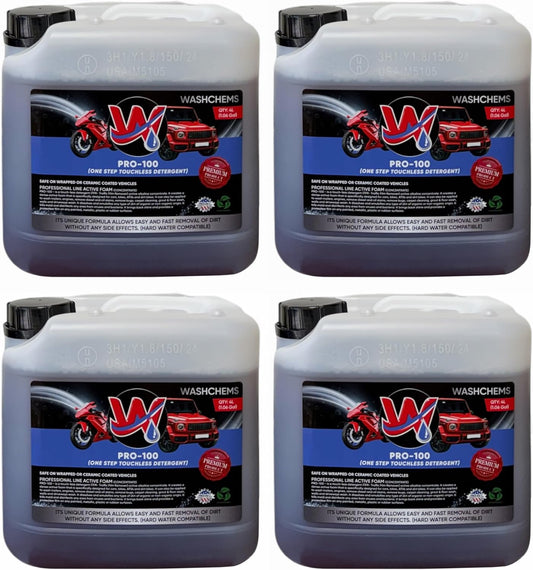 Wash Chems Pro 100 Touchless Car Wash Detergent Soap Concentrate (1 Gal, 128 oz) No Brushing (Heavy-Duty) Commercial Grade Professional Auto Foam Cleaner Great for Trucks & Tractors (4, 1 gallon)