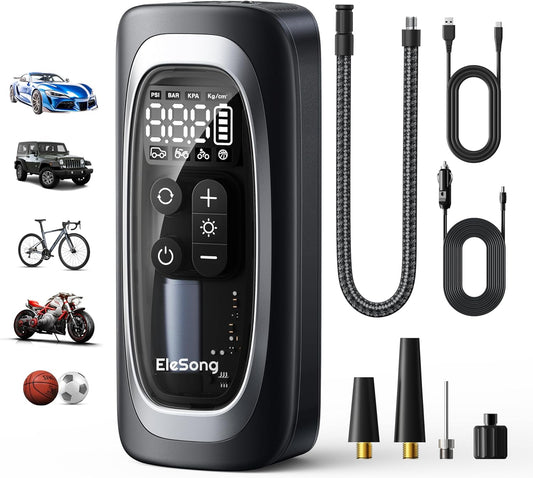 Tire Inflator Portable Air Compressor, 150PSI Air Pump for Car Tires with Digital Pressure Gauge, Bike Tire Pump with LED Light, Auto Shut-Off, Portable Tire Inflator for Car, Bike, Motorcycle, Ball