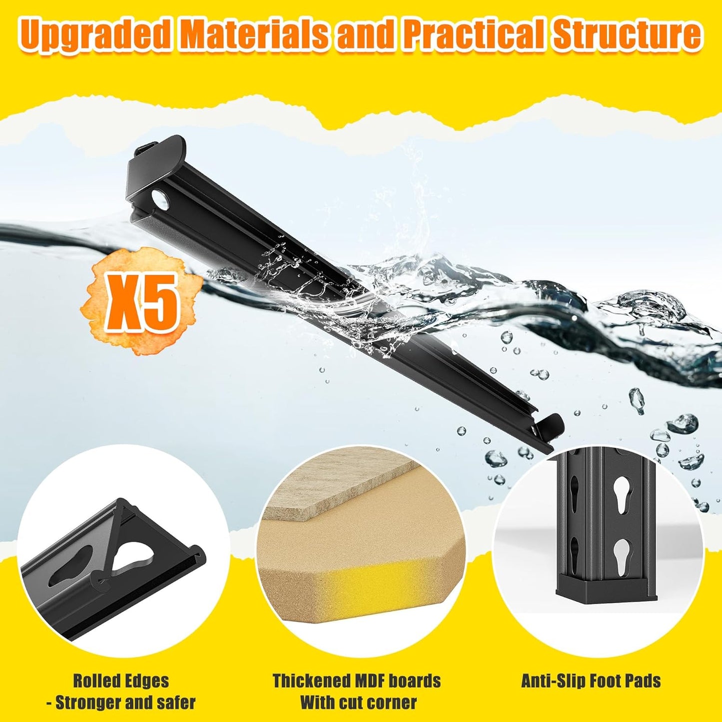 72.12" H Garage Shelving, Storage Shelves Load 2100LBS, 5-Tier Adjustable Shelving Unit with Thickened Wooden Boards for Multiple Scenarios, 72.12" H x 35.55" W x 11.85" D, Black, 4 Pack