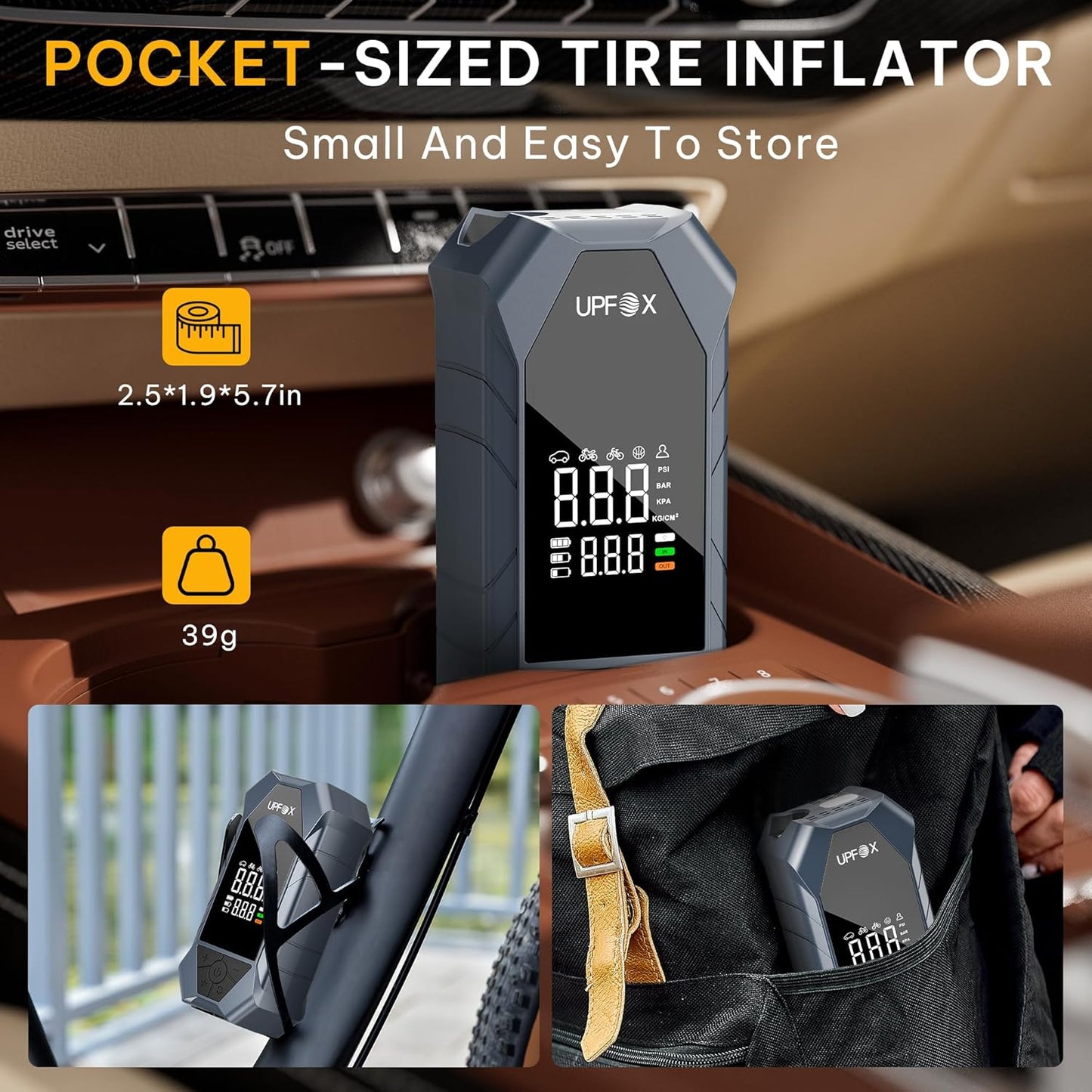 Tire Inflator Portable Air Compressor - 150psi &12000 mAh Fast Air Pump for Car Tires with Digital Tire Pressure Gauge Accurate Dual Lcd Display & Led Light for Car Motorcycle Bicycle Balls More