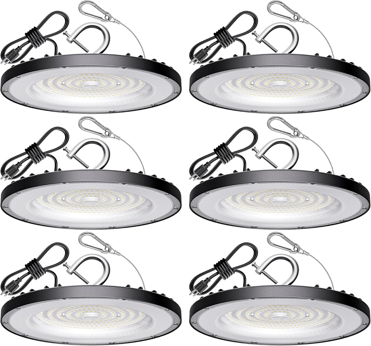 6 Pack UFO Led High Bay Light 150W(600W MH/HPS Equiv.), 21000lm, 5000K High Bay Led Lights with 5' Cable US Hook, IP65 Waterproof Commercial Lighting Fixture for Warehouse Workshop Barn Factory
