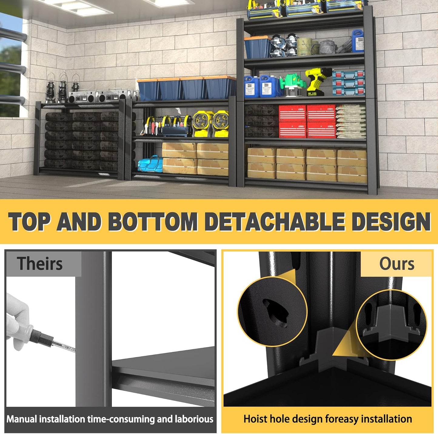 72" H x 48" W x 20" D 5-Tier Heavy Duty Garage Shelving Unit, 3000 LBS Capacity Metal Storage Rack,Adjustable Steel Shelves for Garage, Warehouse, Basement, Pantry, Workshop.1 Pack