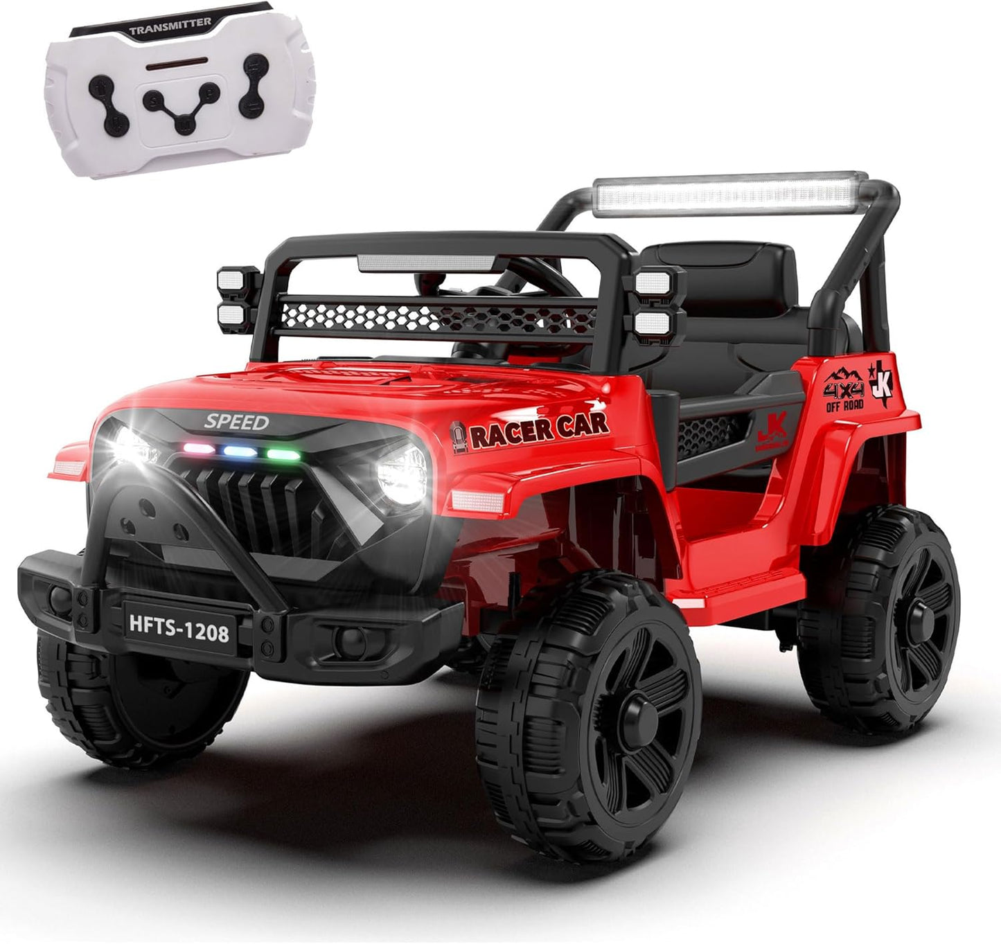12V Ride on Electric Truck Car for Kids, 12V Kids Electric Vehicles w/Remote Control, Four-Wheel Suspension, USB, Bluetooth, Power Display, Lights, Battery Powered Ride on Toys for Boys Girls (Red)