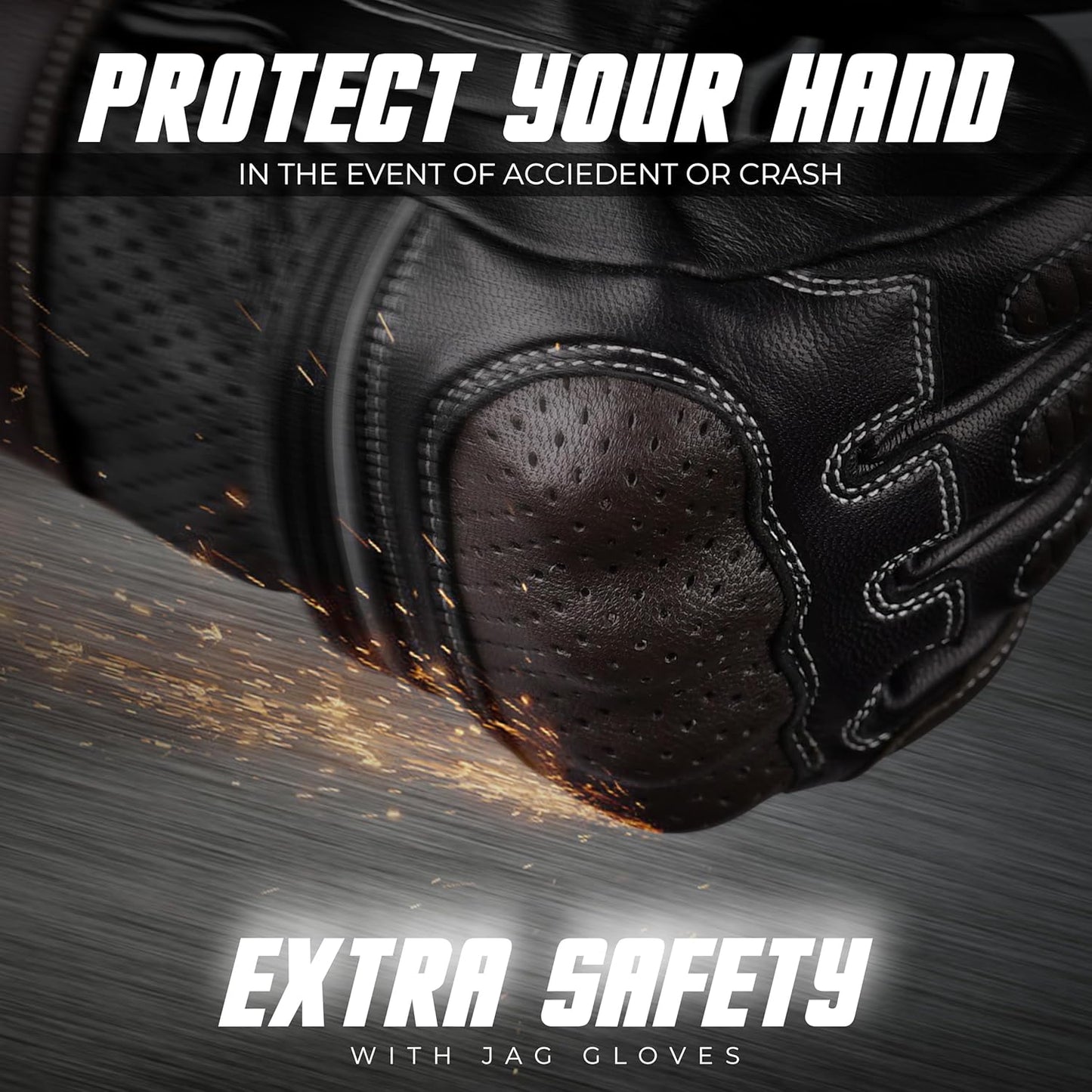 J.A.G. Motorcycle Gloves - Premium Leather Perforated Motorcycle Gloves for Men with Knuckle Protection | Touchscreen Motorbike Riding Gloves