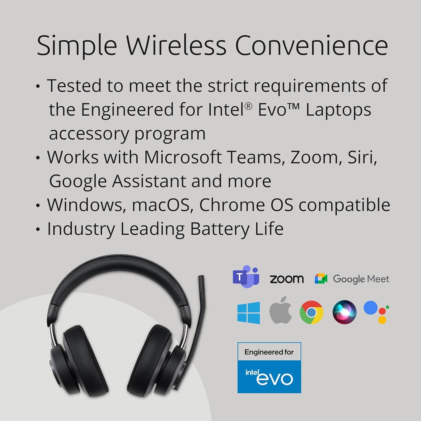 Kensington AH3X Bluetooth Headset, Wireless Over-Ear Headset, Boom Microphone, LED Indicator, Earcup Controls (K83455WW)