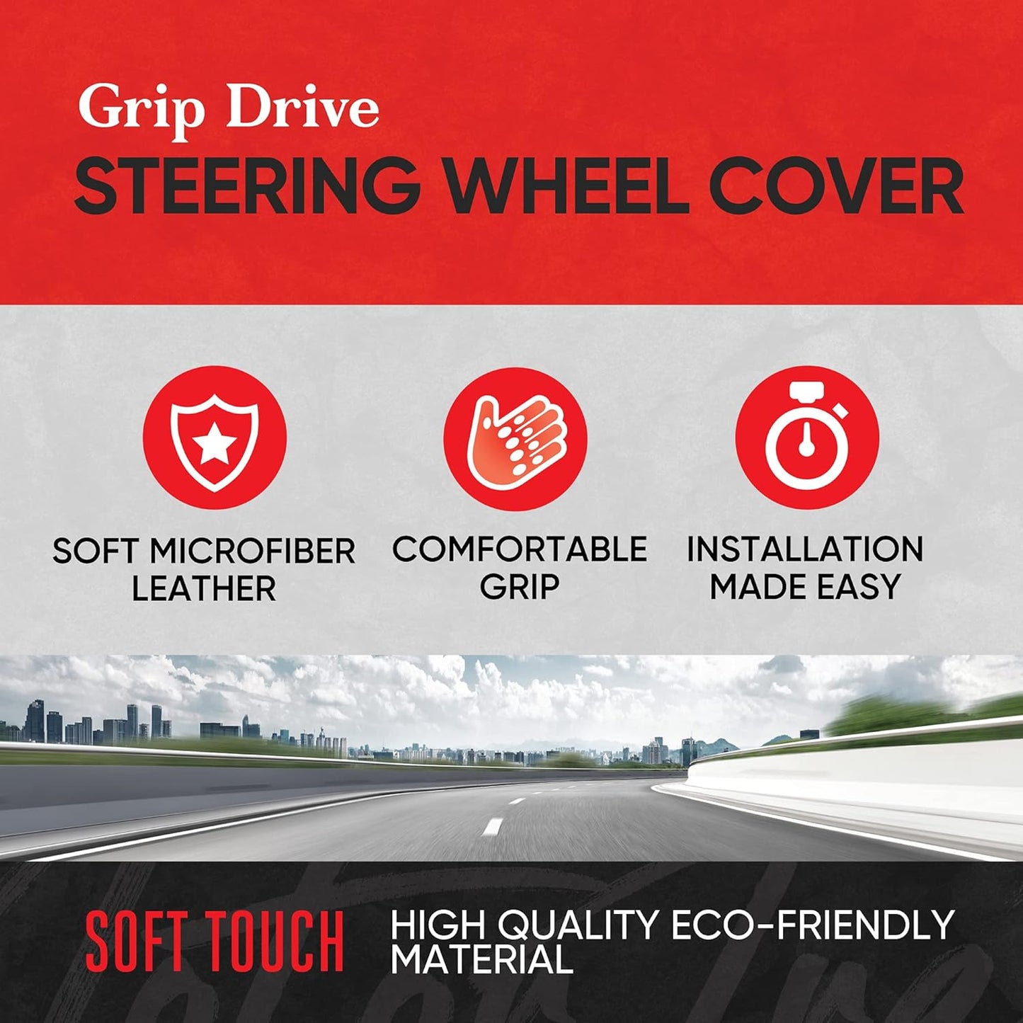 Motor Trend GripDrive Carbon Fiber Steering Wheel Cover, Non-Slip Sporty Racing Faux Leather Ergonomic Comfortable Handle, Steering Wheel Cover for Cars Trucks Vans SUV - Fits Standard 15 Inch - Gray