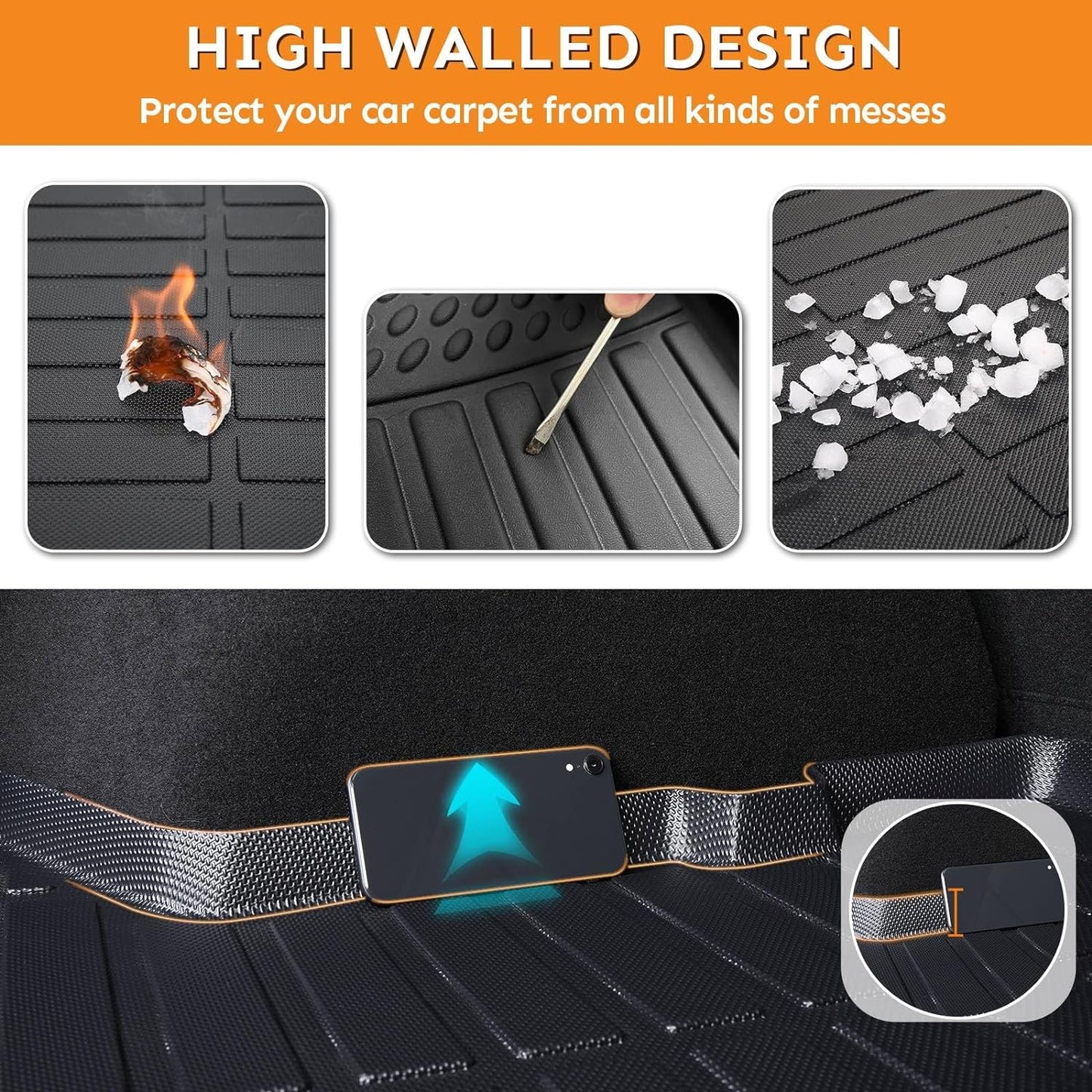 Binmotor- Floor Mats for Hyundai Elantra 2017-2020, Front & 2nd Row,TPE All Weather Car Accessories Mats Elantra, Custom Fit Floor Liners Waterproof, Nonslip
