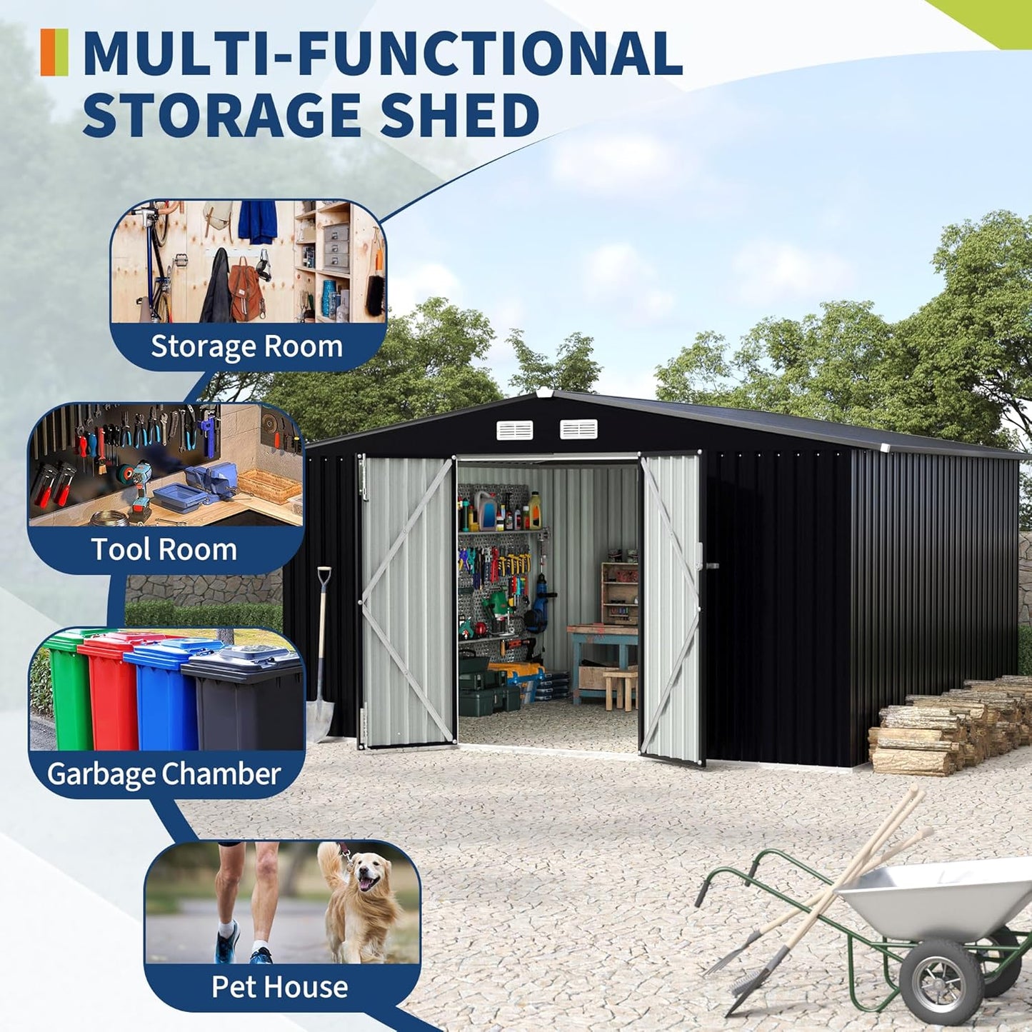 8x10x6.4 FT Outdoor Storage Sheds, Metal Garden Tool Shed for Backyard, Large Metal Sheds Outdoor Storage with Lockable Doors & Air Vents for Backyard Garden Patio Lawn