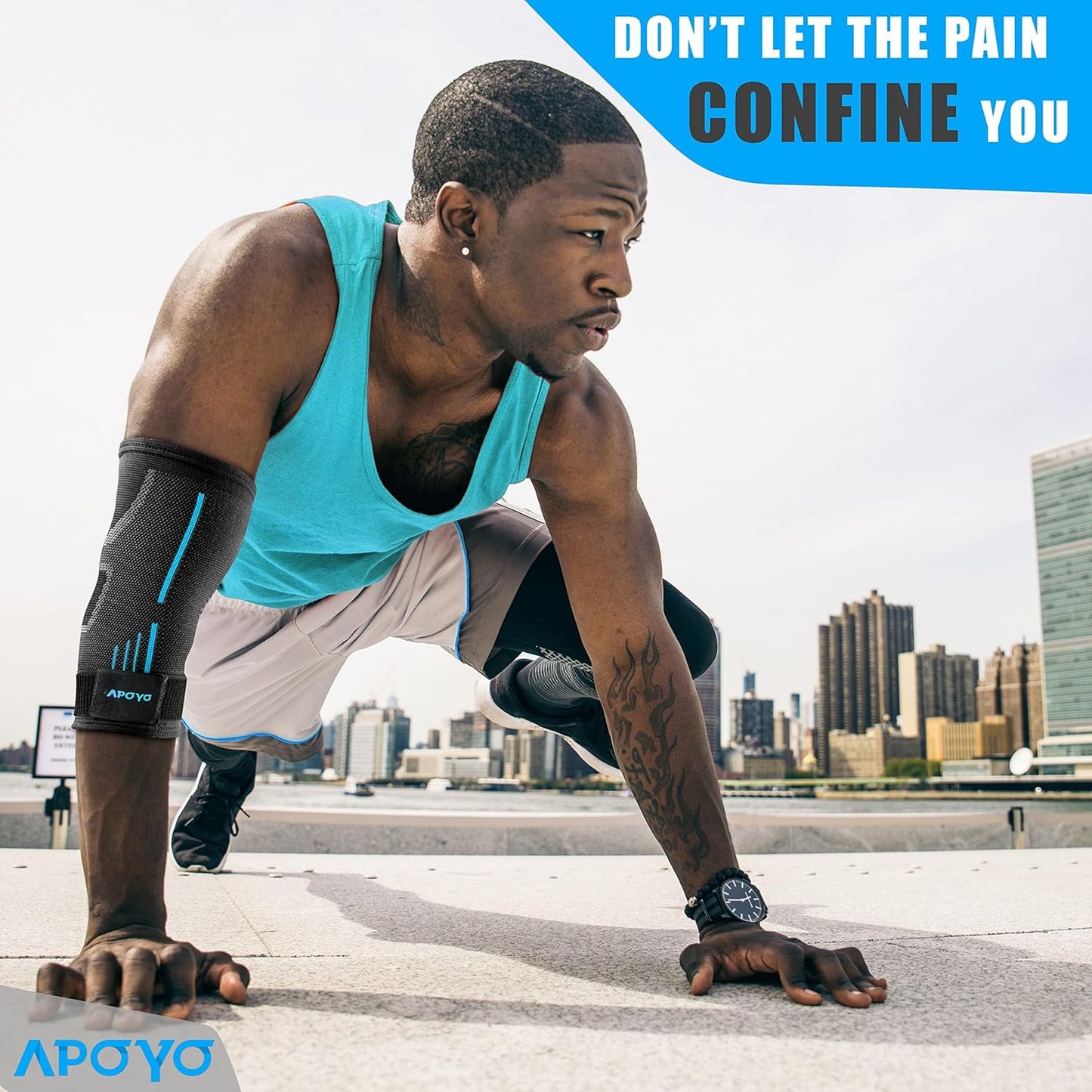 APOYO Elbow Brace for Tendonitis and Tennis Elbow, Compression Sleeve for Arthritis, Workouts, Reduce Joint Pain During Fitness Activity (XX-Large) B