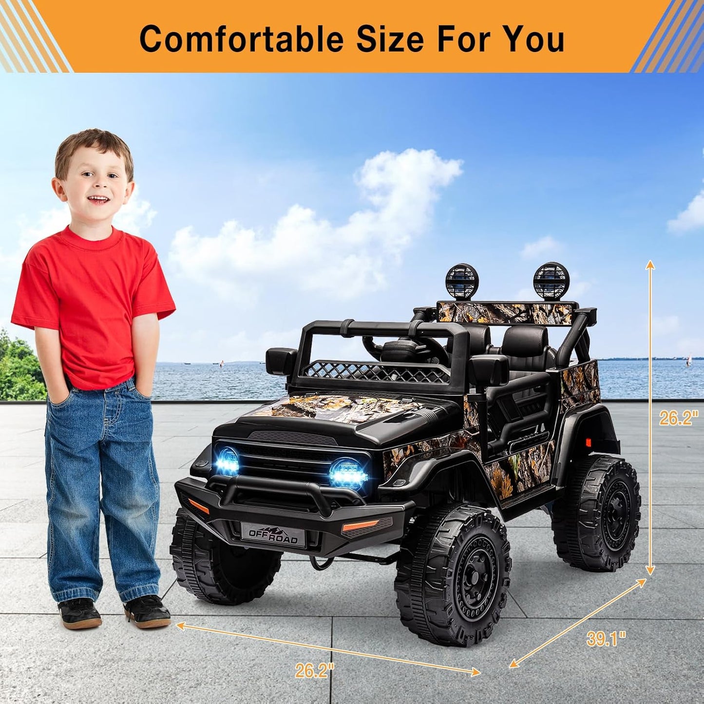Garvee 12V Kids Ride On Truck Car with Remote Control - Electric Ride On Toys for Toddlers, Spring Suspension, 3 Speeds, LED Lights, Bluetooth Music & Parent Safety Brake