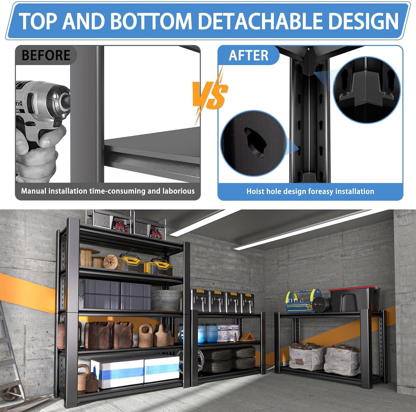5-Tier Heavy Duty Garage Shelving Unit, 3000 LBS Capacity Metal Storage Rack 72" H x 48" W x 20" D, Adjustable Steel Shelves for Garage, Warehouse, Basement, Pantry, Workshop.4 Pack
