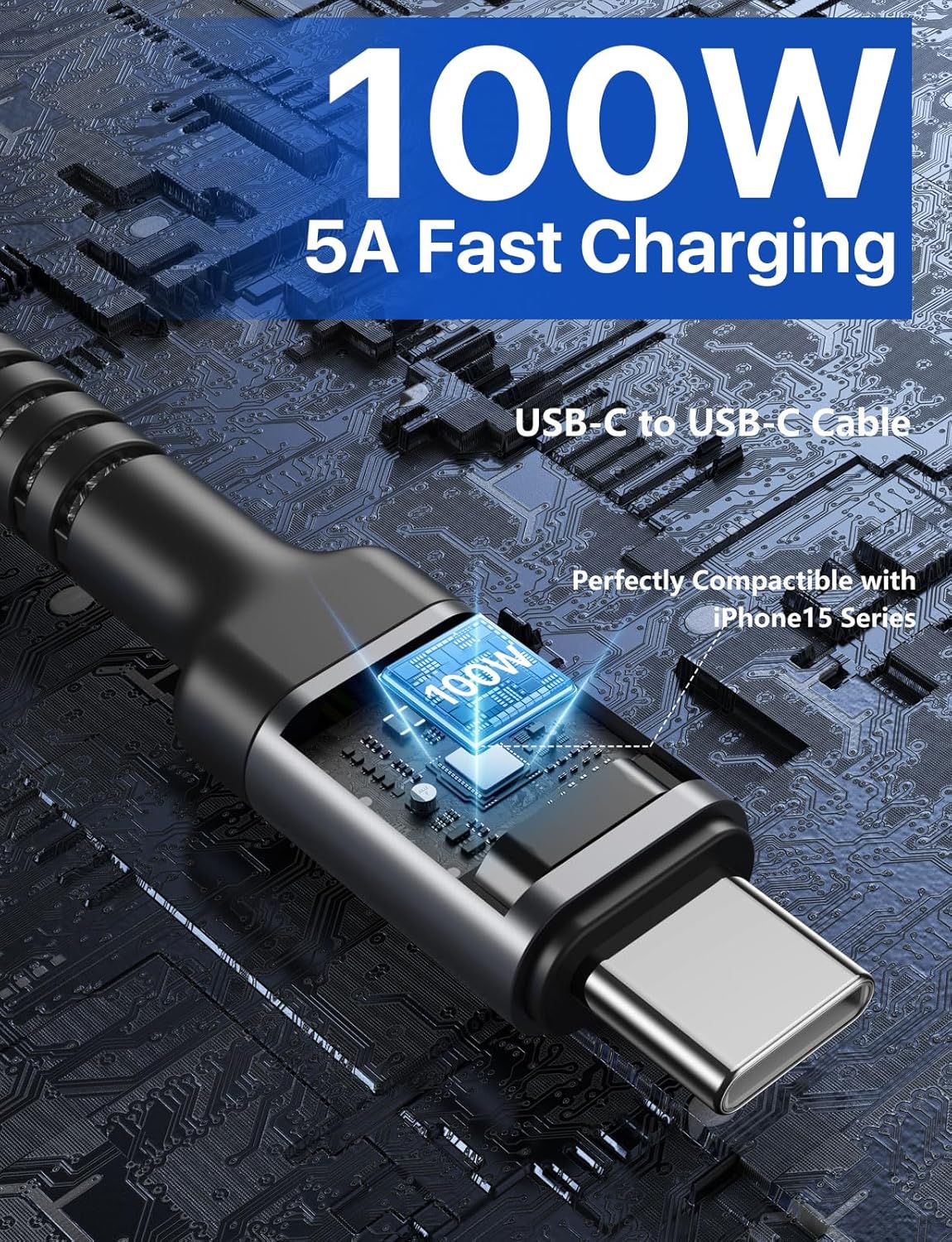Extra Long USB C to USB C Cable 15FT, 100W USB C Cable Fast Charging, Upgraded Extra Durable Braided USB C Cord for iPhone 16 15 Pro Max, MacBook Pro, Samsung Galaxy S10 S9 Plus, LG and More-1Pack