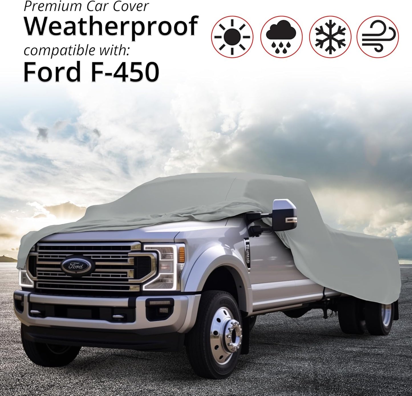 Car Covers Weatherproof Max Truck Cover & Warranty Compatible with Ford 2022-2023 F-450 Crew Cab, 8' & Shell– Outdoor Cover, Prevents Theft with Cable Lock