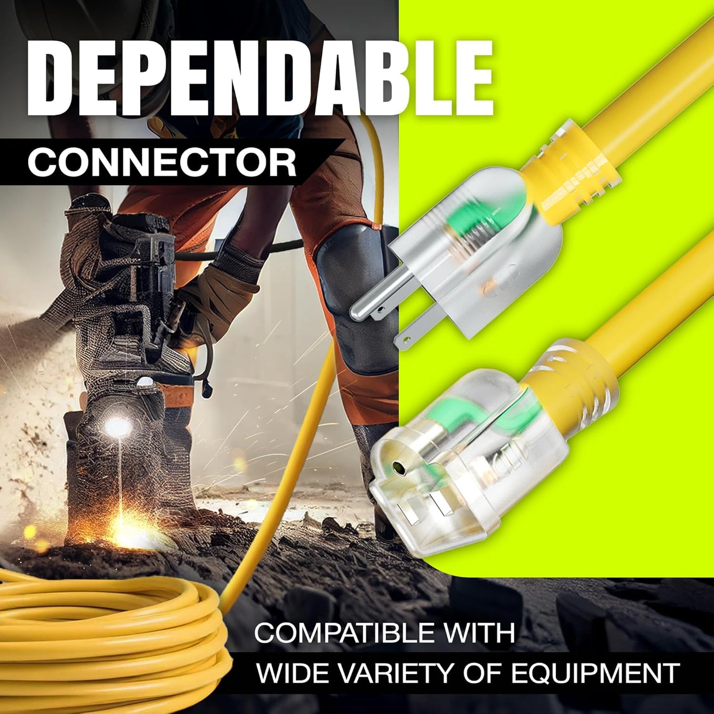 200ft Outdoor/Indoor Extension Cord 12/3 Gauge Extra Heavy Duty 3 Prong SJTW, Waterproof, Flexible Cold-Resistant Long Power Cord,8A 125V 1000W, Yellow by LifeSupplyUSA